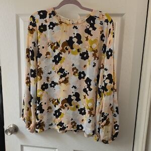 LOFT Multi-Color Floral Long-Sleeve Blouse